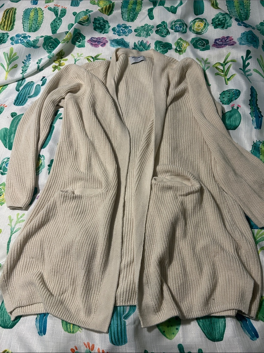 Old Navy Cream Open-Front Ribbed Cardigan with Pockets